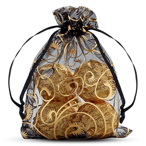 Wudygirl 100pcs Organza Bags 4x6'' Black Eyelash Drawstring Storage Jewelry Candy Pouches Chocolate Wedding Party Favor Soap Easter Favor Bags Women (Black Eyelash)
