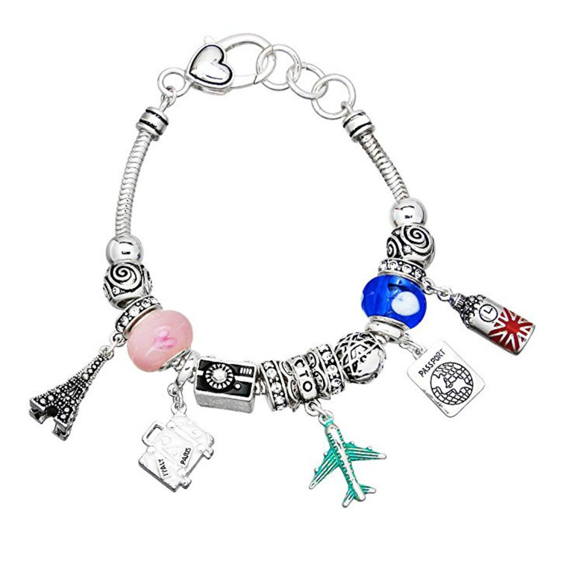 Travel Theme Silver-Tone Multi Bead Bracele