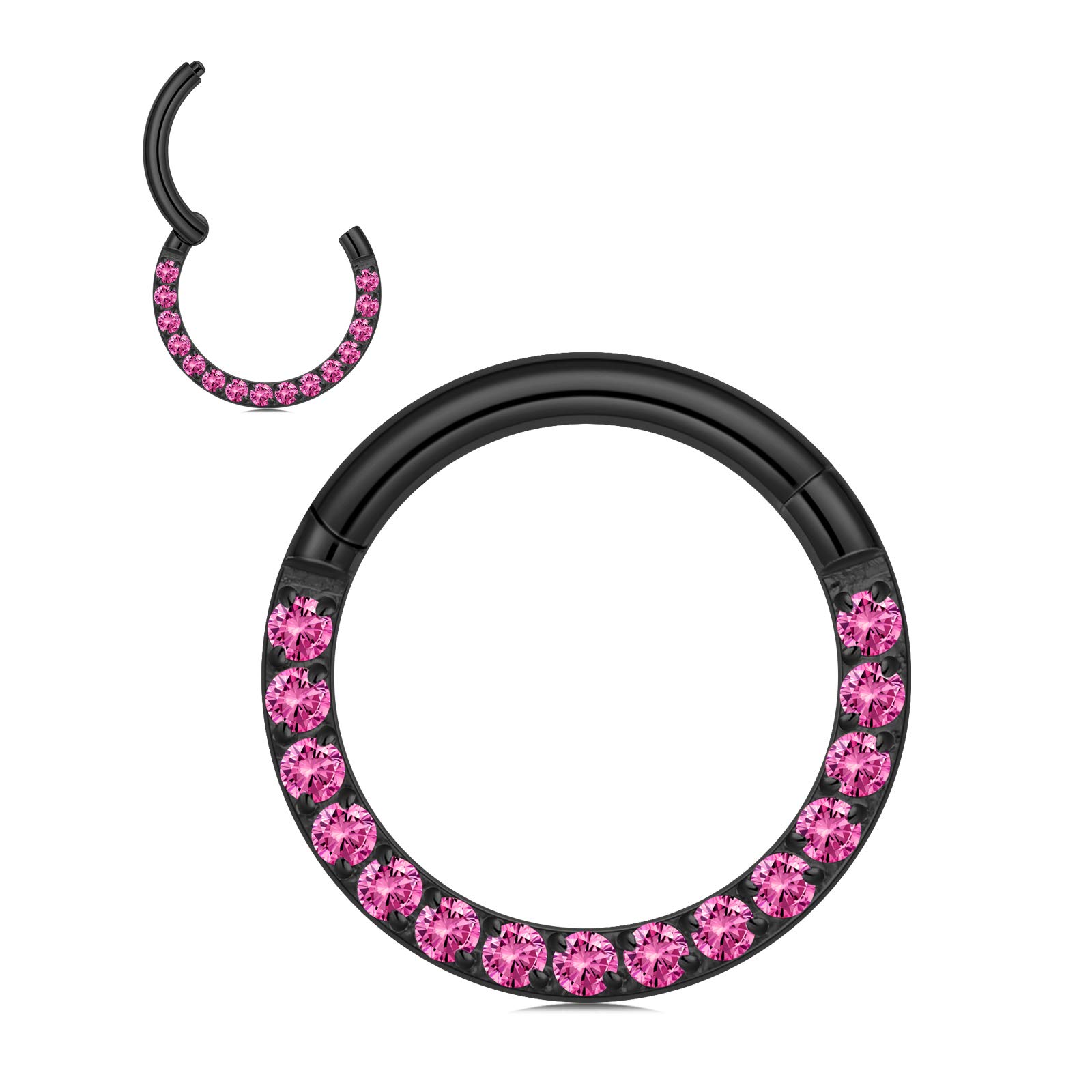 CICIMOTO Opal CZ Nose Ring Septum Hoop, 16G Surgical Steel Cartilage Earring Hoop Hinged Segment Ring Septum Clicker Daith Helix Tragus Conch Piercing Jewelry
