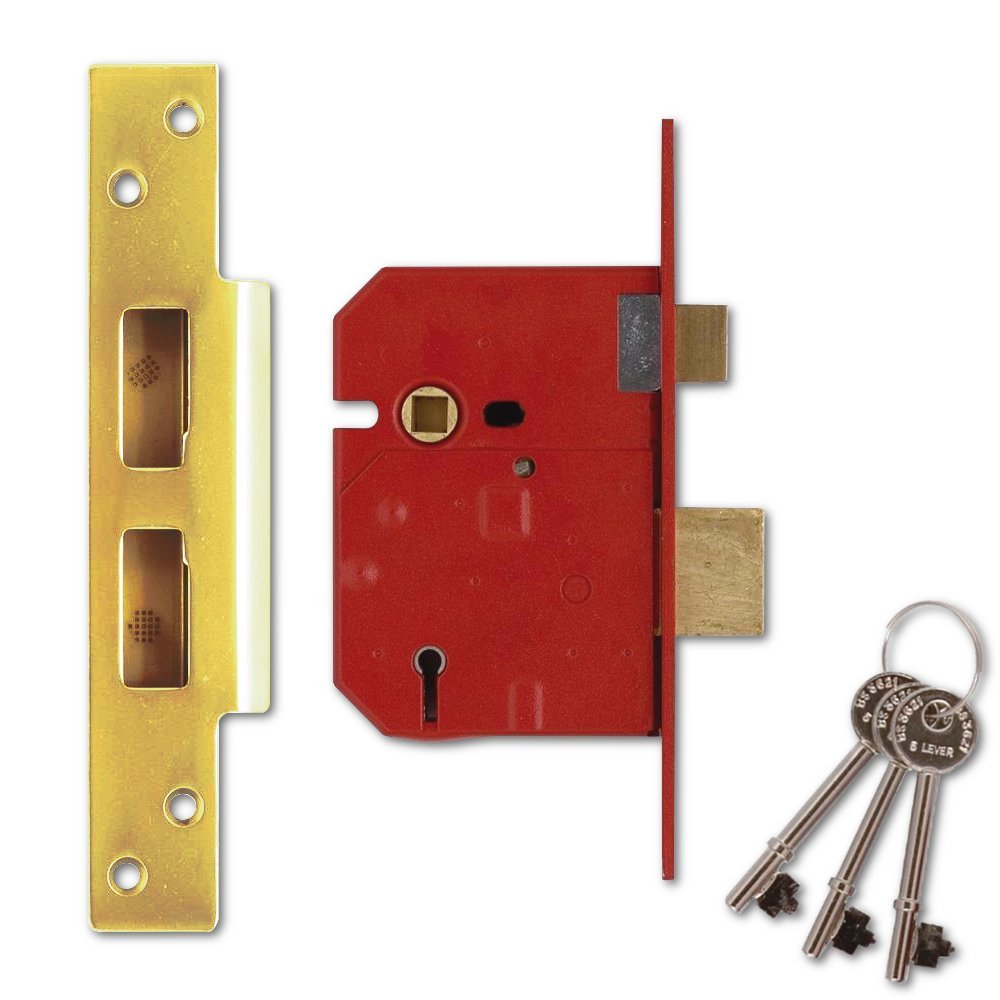 Union Locks 2234E 5 Lever BS Mortice Sash Lock Plated 67mm - Brass Finish (Visi Pack)