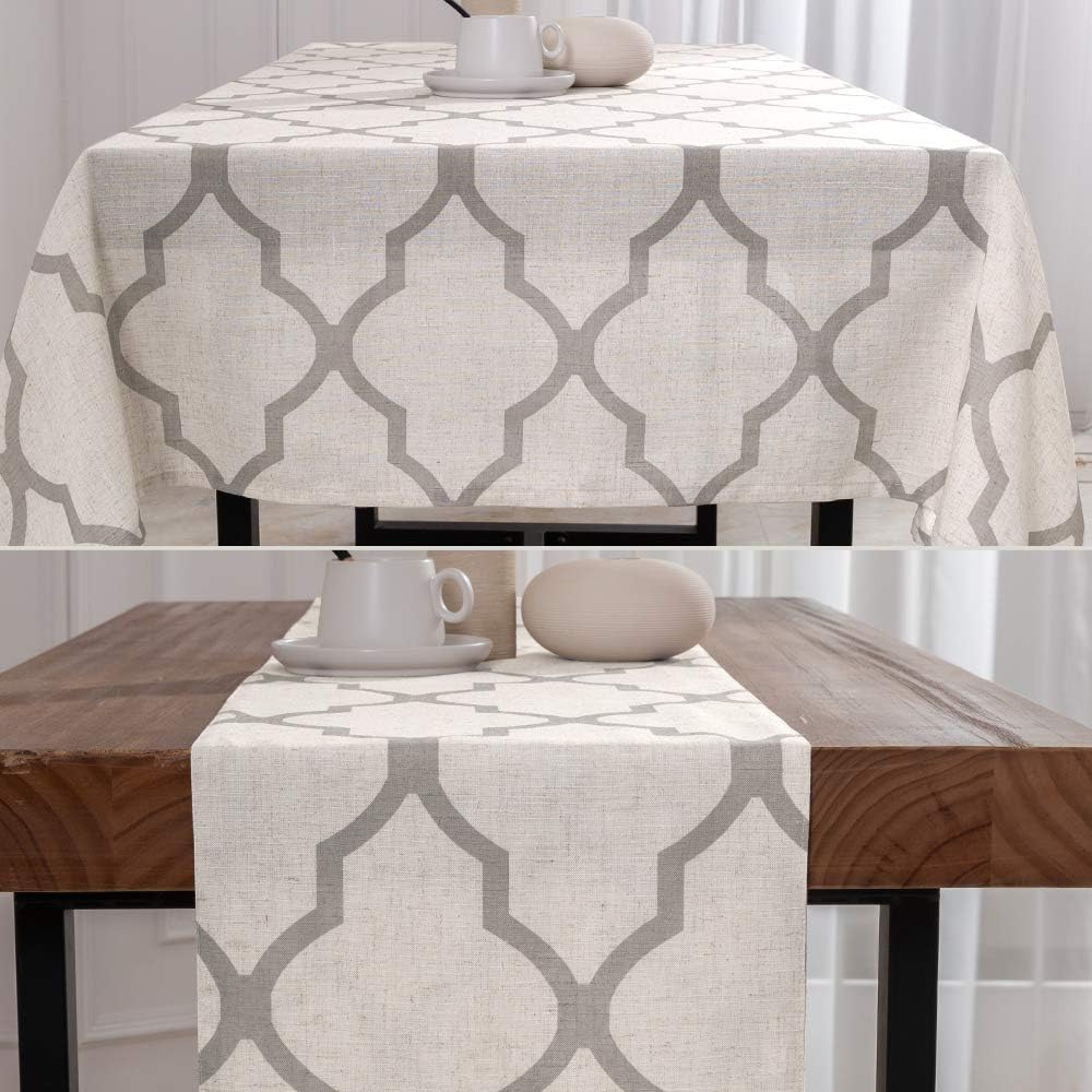 jinchan Moroccan Tile Tablecloth Linen Textured for Kitchen Geometric Trellis Printed Table Cover for Wedding Party Banquet Decoration 1 Panel 72" L Soft Grey: Home & Kitchen