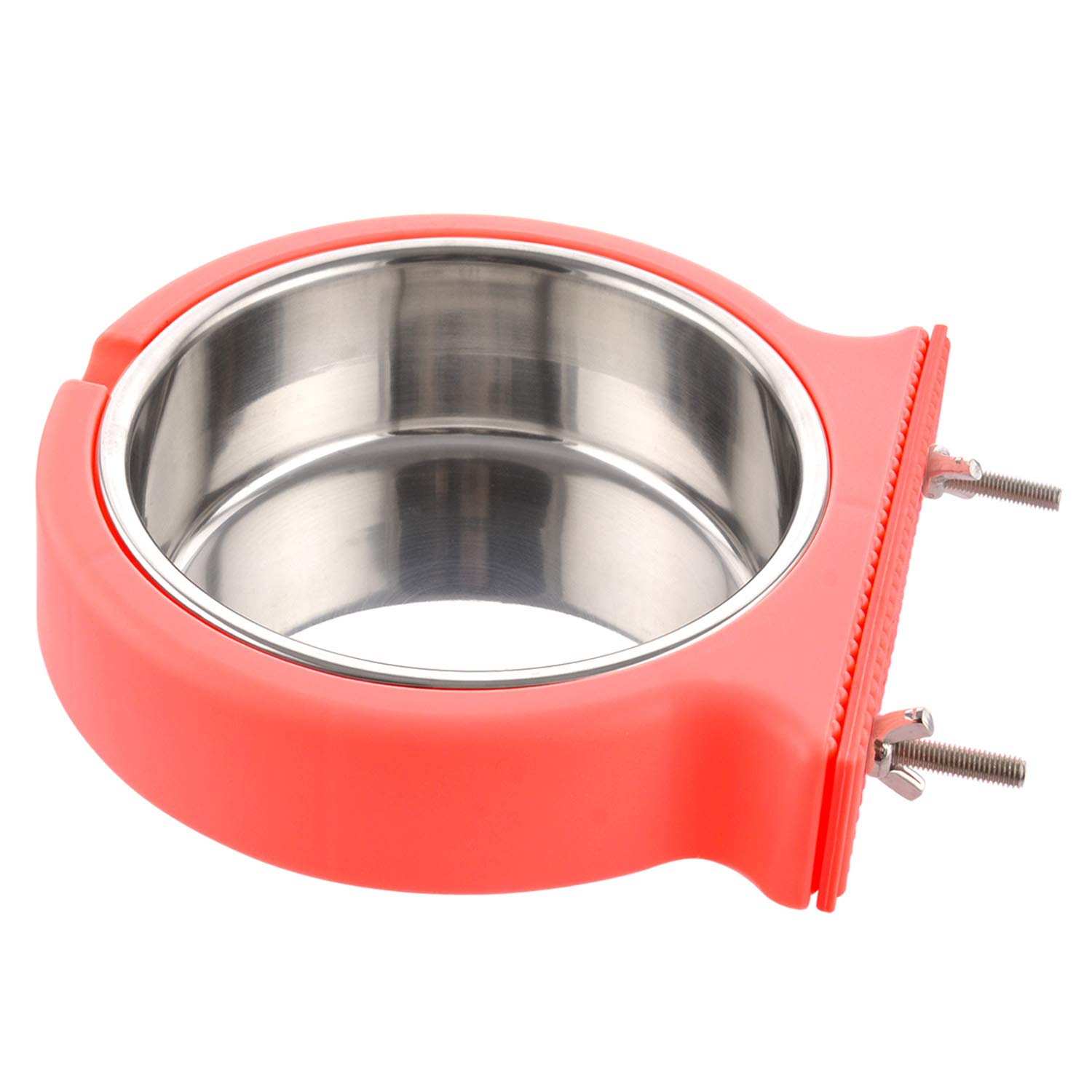 MOACC Crate Dog Bowl, Removable Stainless Steel Hanging Pet Cage Bowl Food & Water Feeder Coop Cup for Cat, Puppy, Birds, Rats, Guinea Pigs, 520ml, Pink
