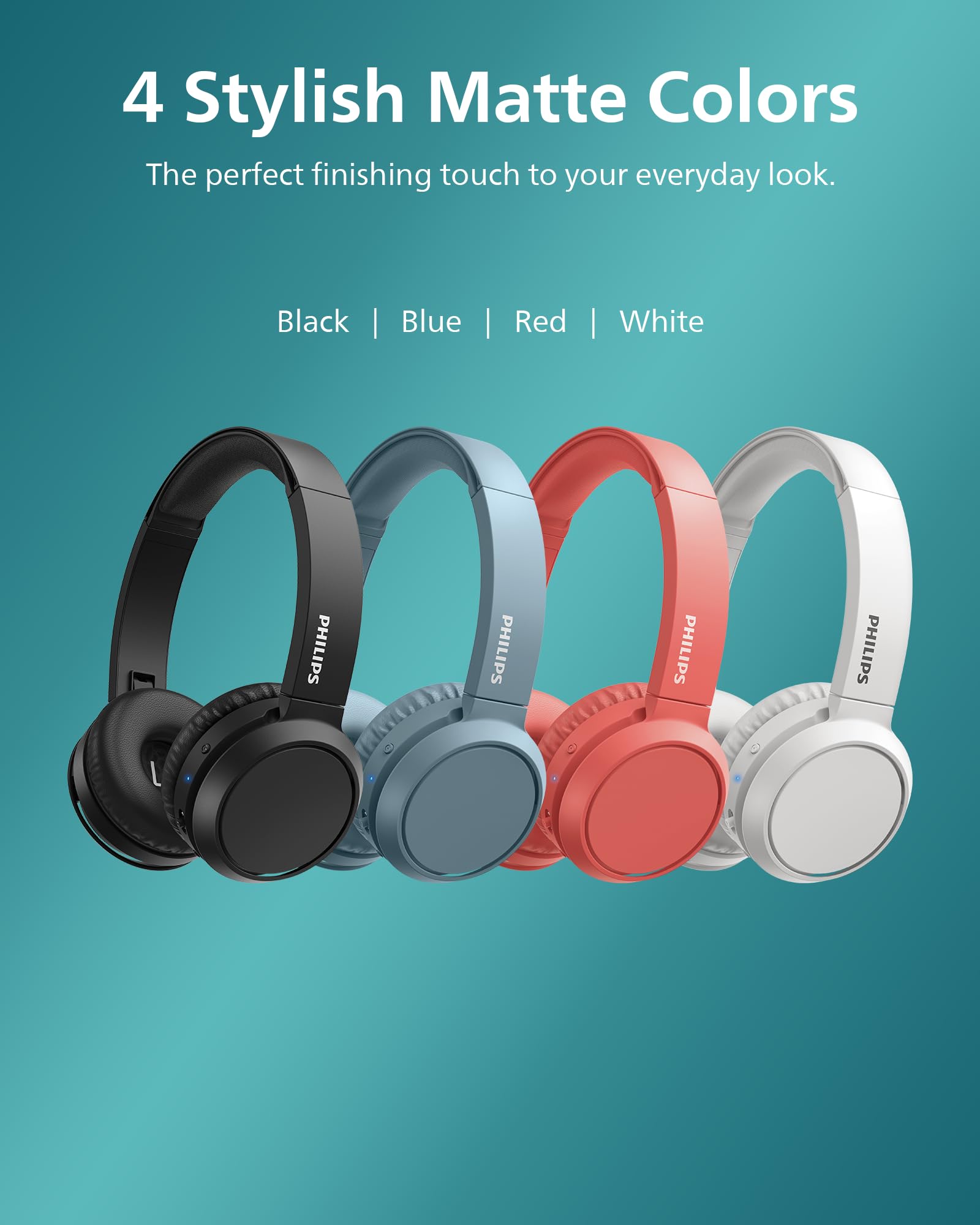 PHILIPS H4205 Wireless Headphone,On-Ear Bluetooth Headphone with BASS Boost,Quality Sound,32mm Drivers,29-Hour Battery Life,Fast Charging,Lightweight,Adjustable Cushioned Headband,Soft Ear Cups,Red