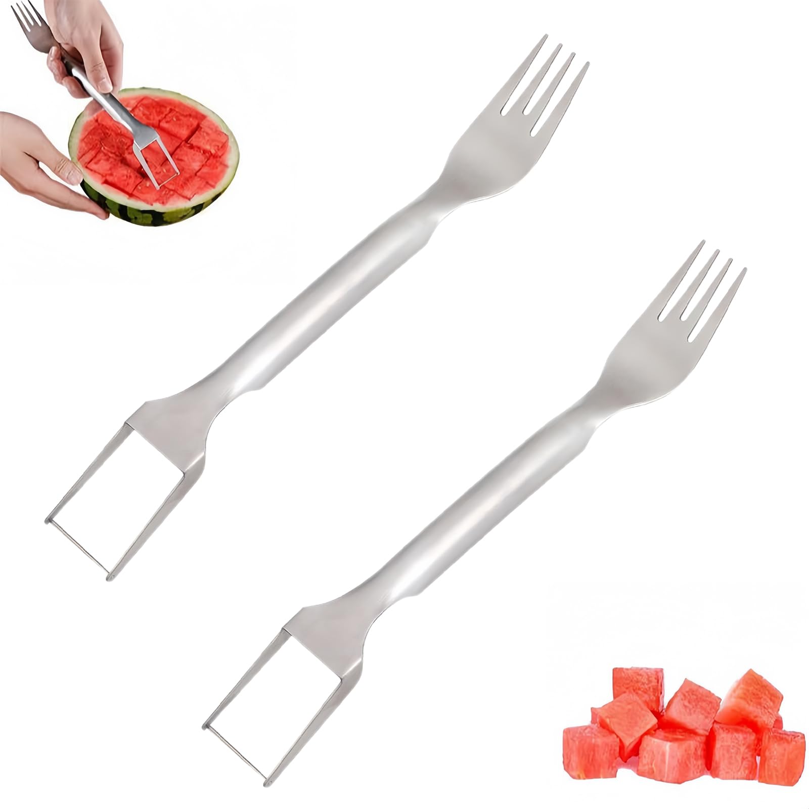 Acpetdr 2Pcs Watermelon Fork Slicer, Stainless Steel Watermelon Fork Slicer, Fruit Fork Slicer for Family Gatherings, Camping, Parties, Kitchen Gadgets