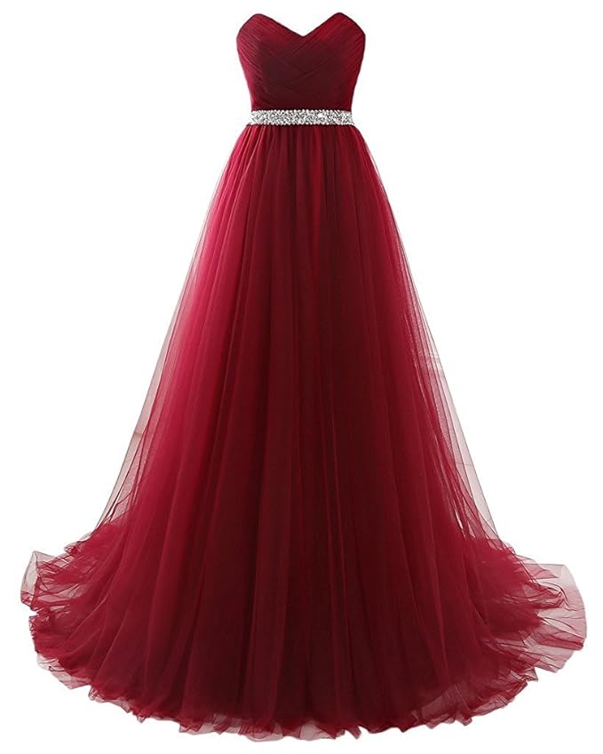 Sweetylife Elegant A-Linie Lang Abendkleider Ballkleider Abschlussballkleider Tüll N010