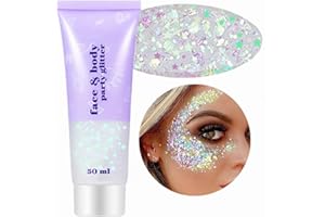 Go Ho Clear White Face Body Glitter - Party Flash Festival Rave Outfits for Women&Kids,Holographic Glitter White Face Paint,Halloween Mermaid Fairy Makeup Chunky Sequins Gel,Rave Pride Accessories