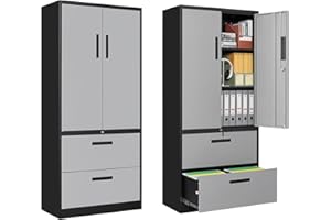 PEUKC 2-Drawer Metal File Cabinet,Lateral Filing Cabinets for Home Office,Locking File Cabinet with Storage Shelves,Legal/Letter/A4 Size Office File Cabinet,(Black Grey, Assemble Required)