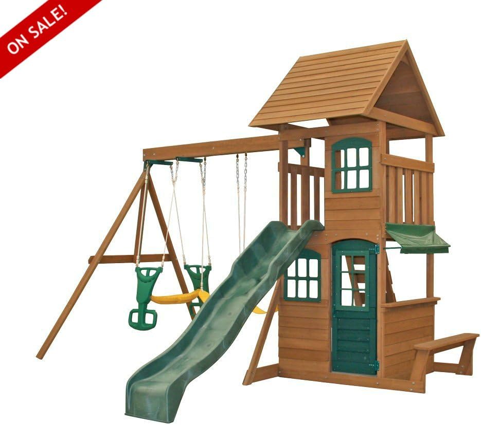 Skroutz Wooden Swing Sets Cedar Kids Playcenter Outdoor Furniture Garden Backyard Children Secure Fun Play for Physical Activity and Exercise