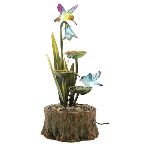 Cascading Fountains Tabletop Fountain Modern Hummingbird Garden Water Fountains with LED Lighting
