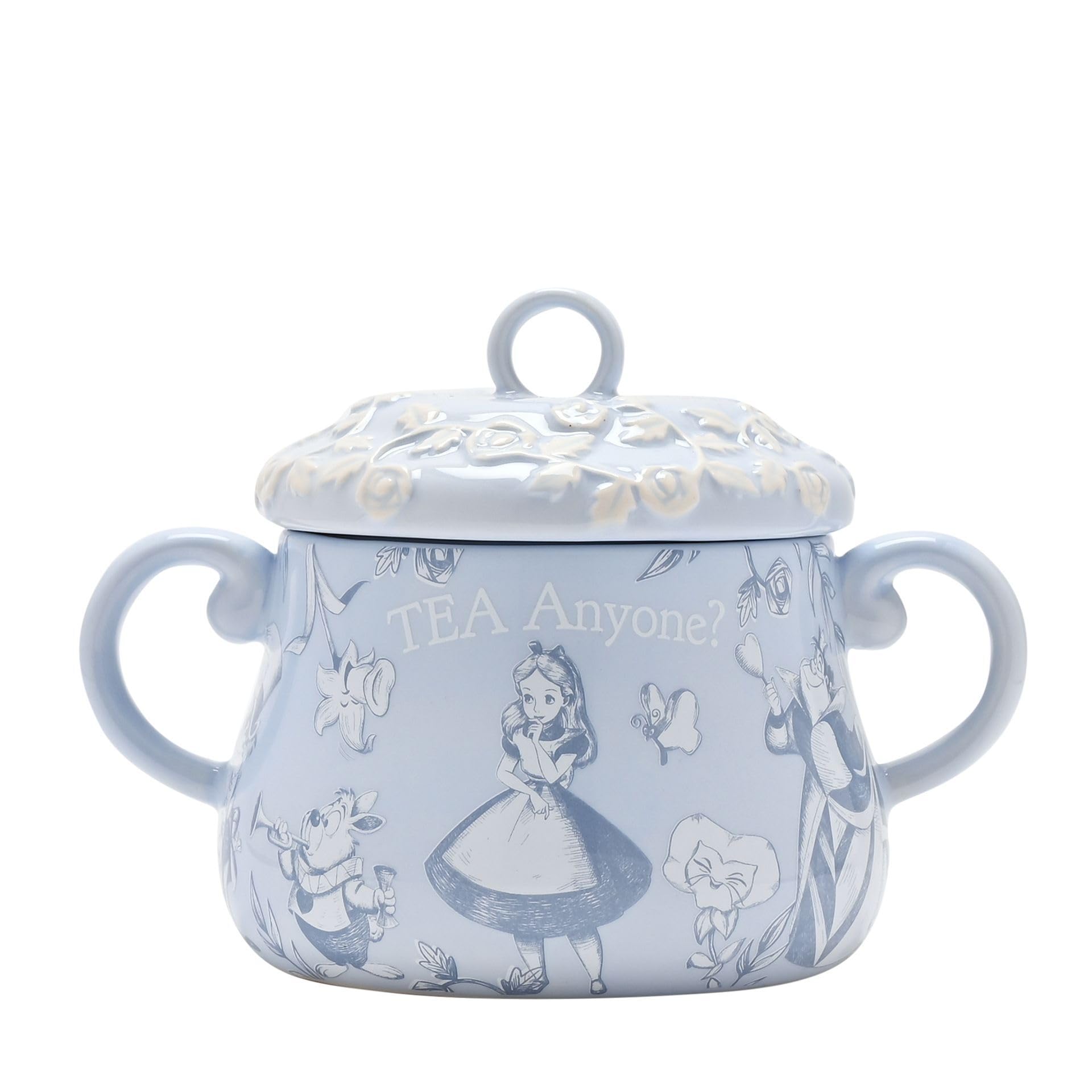 Disney - Alice in Wonderland - Ceramic Tea Caddy - Alice, Mad Hatter & White Rabbit - Decor and Homeware for Garden Party Decorations, Hosting, Serving & Dining. H:12cm x W:16cm x D:10cm