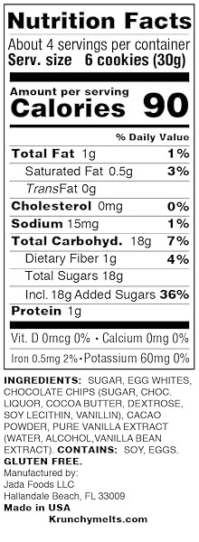 KRUNCHY MELTS ORIGINAL MERINGUE COOKIES | CHOCOLATE CHIP FLAVOR | ONLY 90 CALORIES PER SERVING | LOW FAT, GLUTEN FREE, DAIRY FREE (4 OZ)