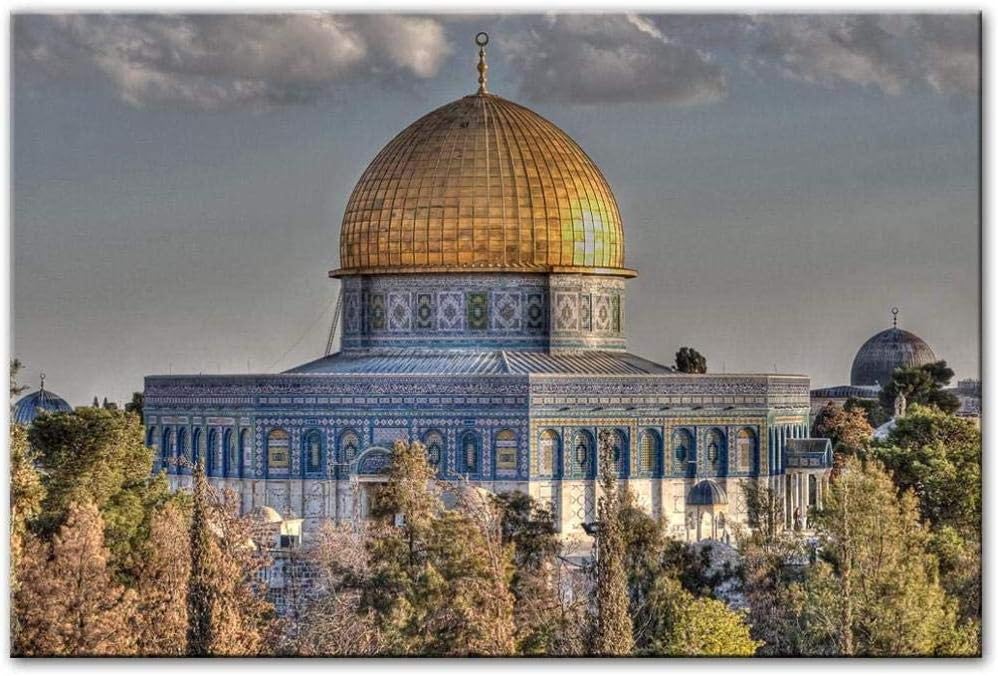WAYATI 5D Diamond Painting Mosaic DIY Masjid Al Aqsa Cross Stitch Muslim Islamic Texts Diamond Embroidery Arts Craft for Home Gift Full Drill-Circular Drill 40x50cm