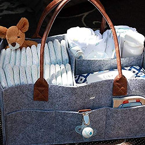Baby Diaper Caddy Organizer, Foldable Felt Storage Bag Portable Lightly Multifunction Changeable Compartments for Mom Newborn Kids Nappie Grey Changlesu