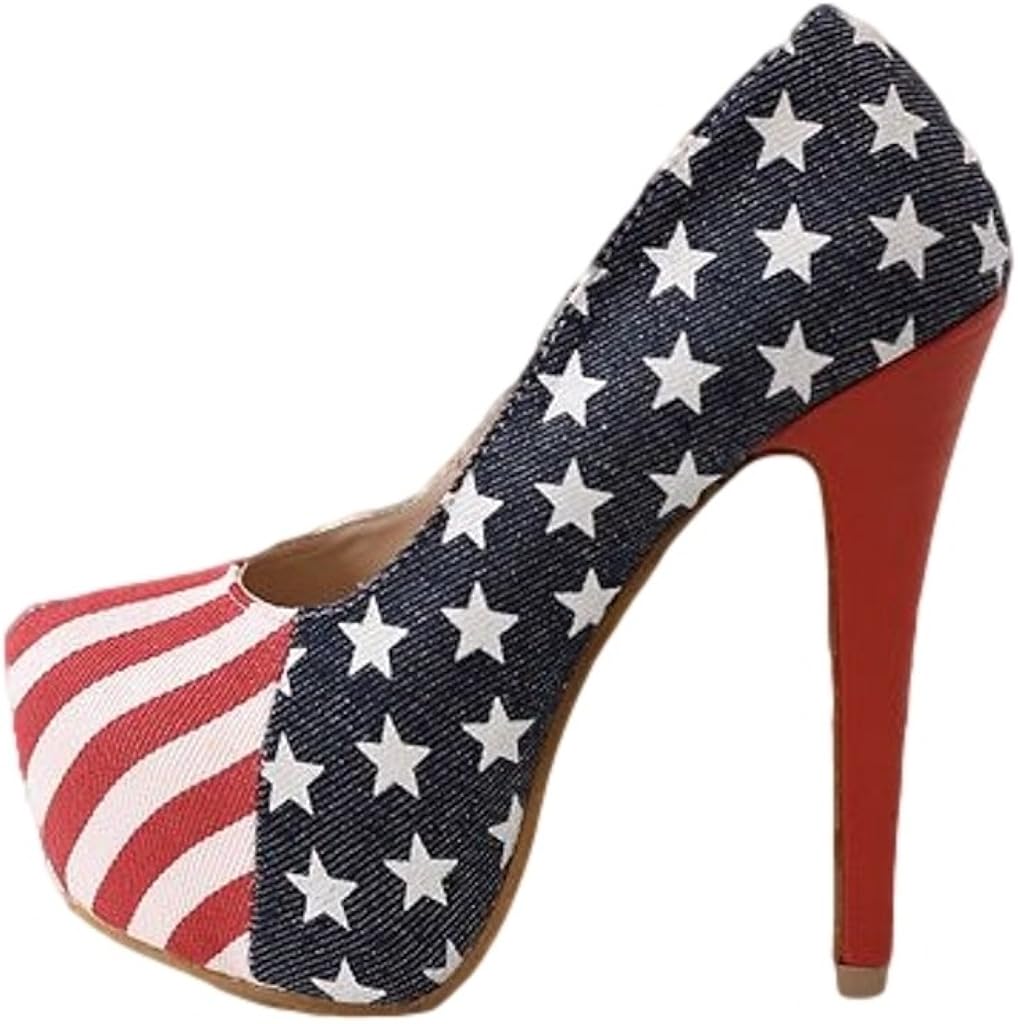 Styleish1 Women's American Flag Multicolor Pumps 9 Pumps