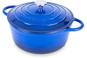 Cast Iron Dutch Oven with Lid – Non-Stick Ovenproof Enamelled Casserole Pot, Oven Safe up to 500° F – Sturdy Dutch Oven Cookware – Dark Blue, 6.4-Quart, 28cm – by Nuovva