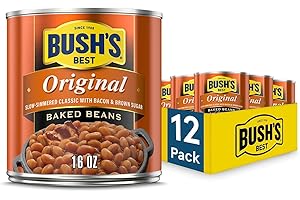 BUSH'S BEST 16 oz Canned Original Baked Beans, Source of Plant Based Protein and Fiber, Low Fat, Gluten Free, (Pack of 12)