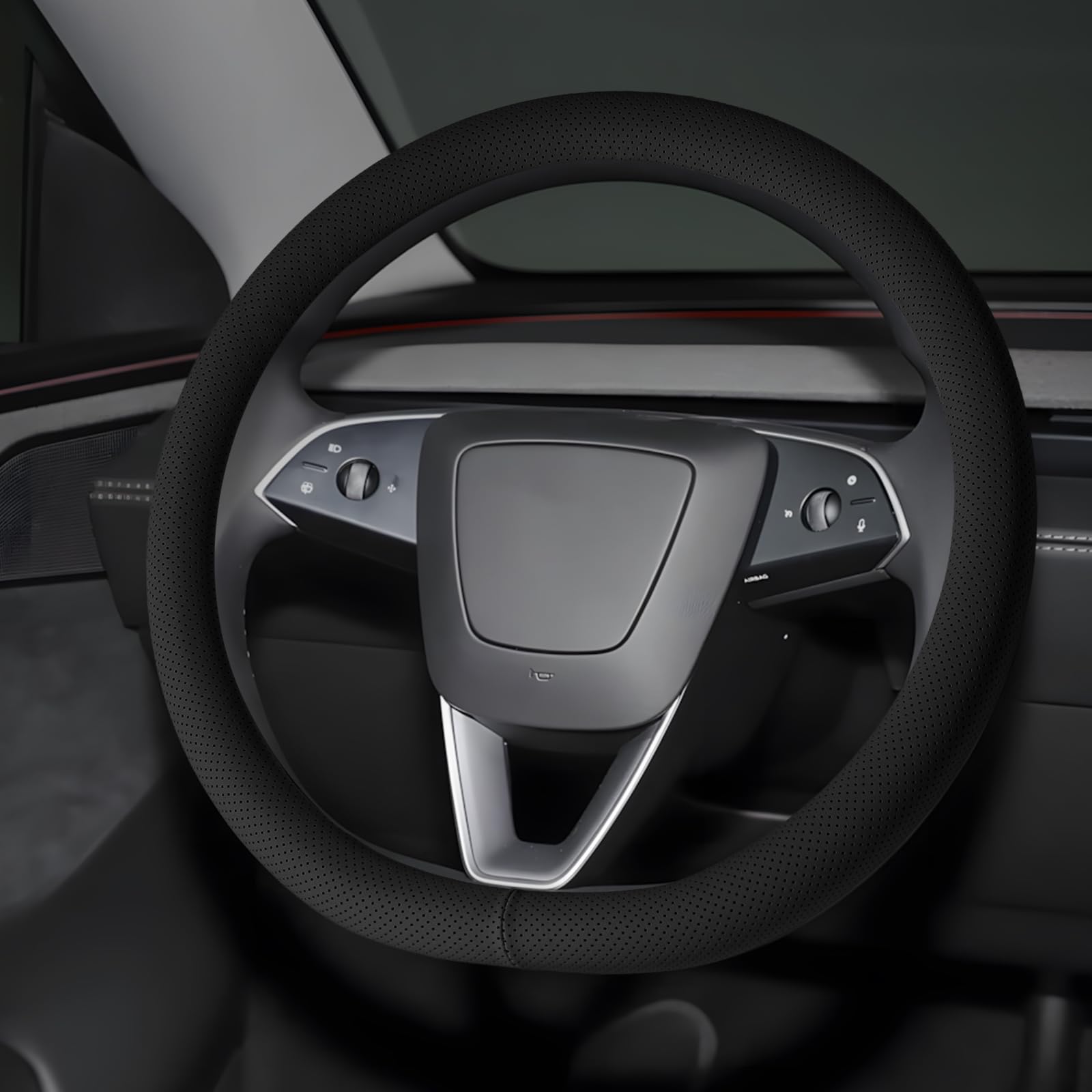 Photo 1 of Ernica Microfiber Leather Universal 14.5-15 inch Steering Wheel Cover,Easy to Install Non-Slip Breathable Steering Wheel Protector Black