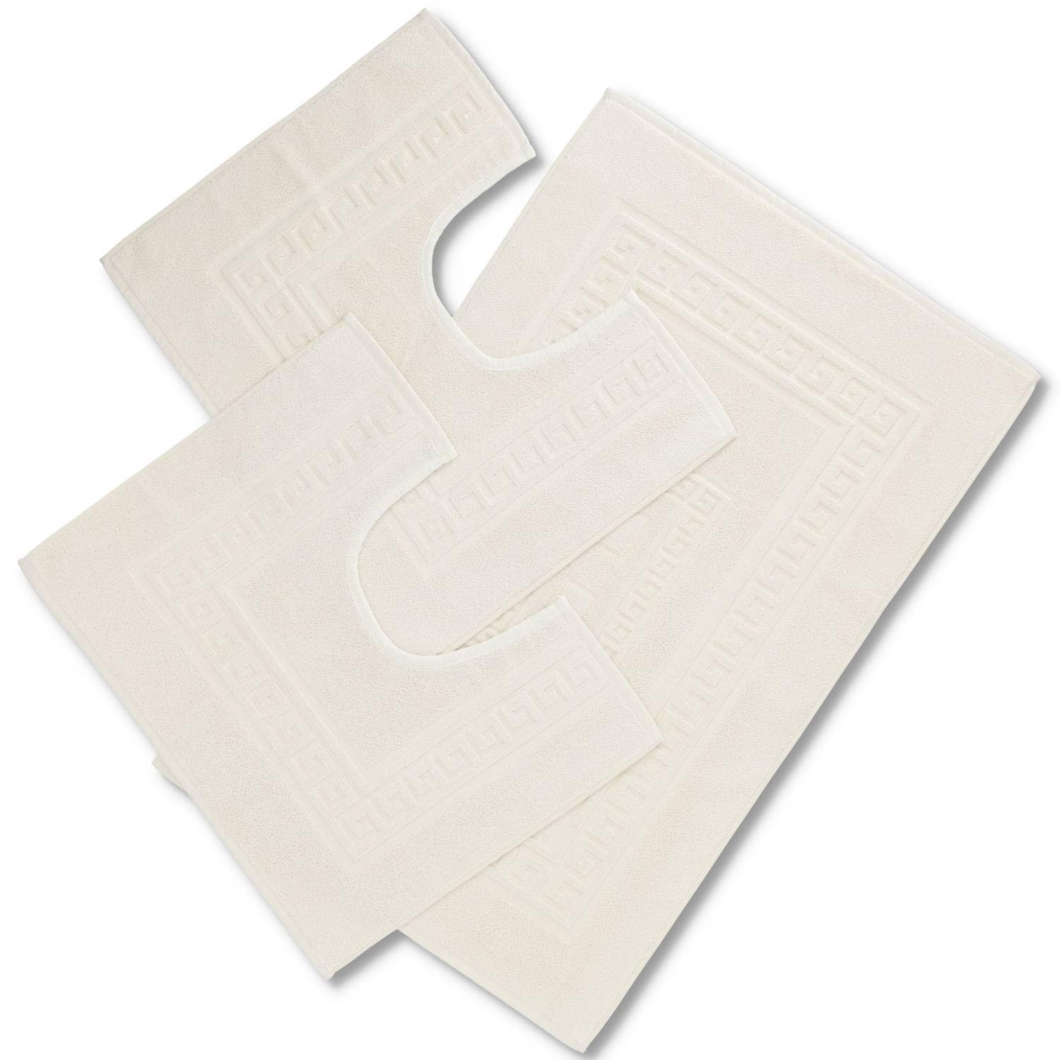 Torino 3-piece Set of Terry Towelling Bath Mat 60 x 90 cm plus 2 Pedestal Mats 60 x 45 cm cream