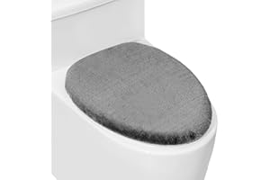LANSEYIXIU Soft Plush Toilet Lid Cover for Bathroom, Machine Washable Toilet Seat Covers, Fits Most Round Elongated and Oblong Lids, Easy Installation& Cleaning (Dark Grey)