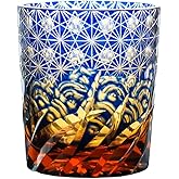 JINZHI Old Fashioned Glasses 8OZ Blue Crystal Drinking Glassware for Whiskey Cocktail Scotch with Gift Box