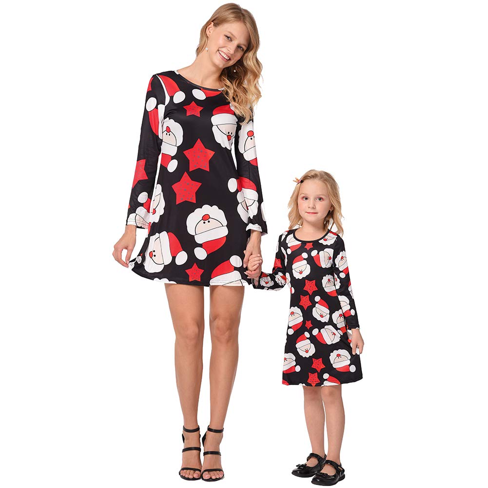 Buy Mother-Daughter Christmas Dresses Family Matching Outfit Mommy and Me Long Sleeve Swing 
