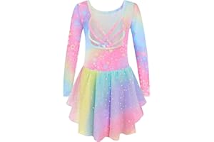 Arshiner Girls Long Sleeve Ballet Leotards with Shinny Skirts Criss-Cross Back Dance Dresses