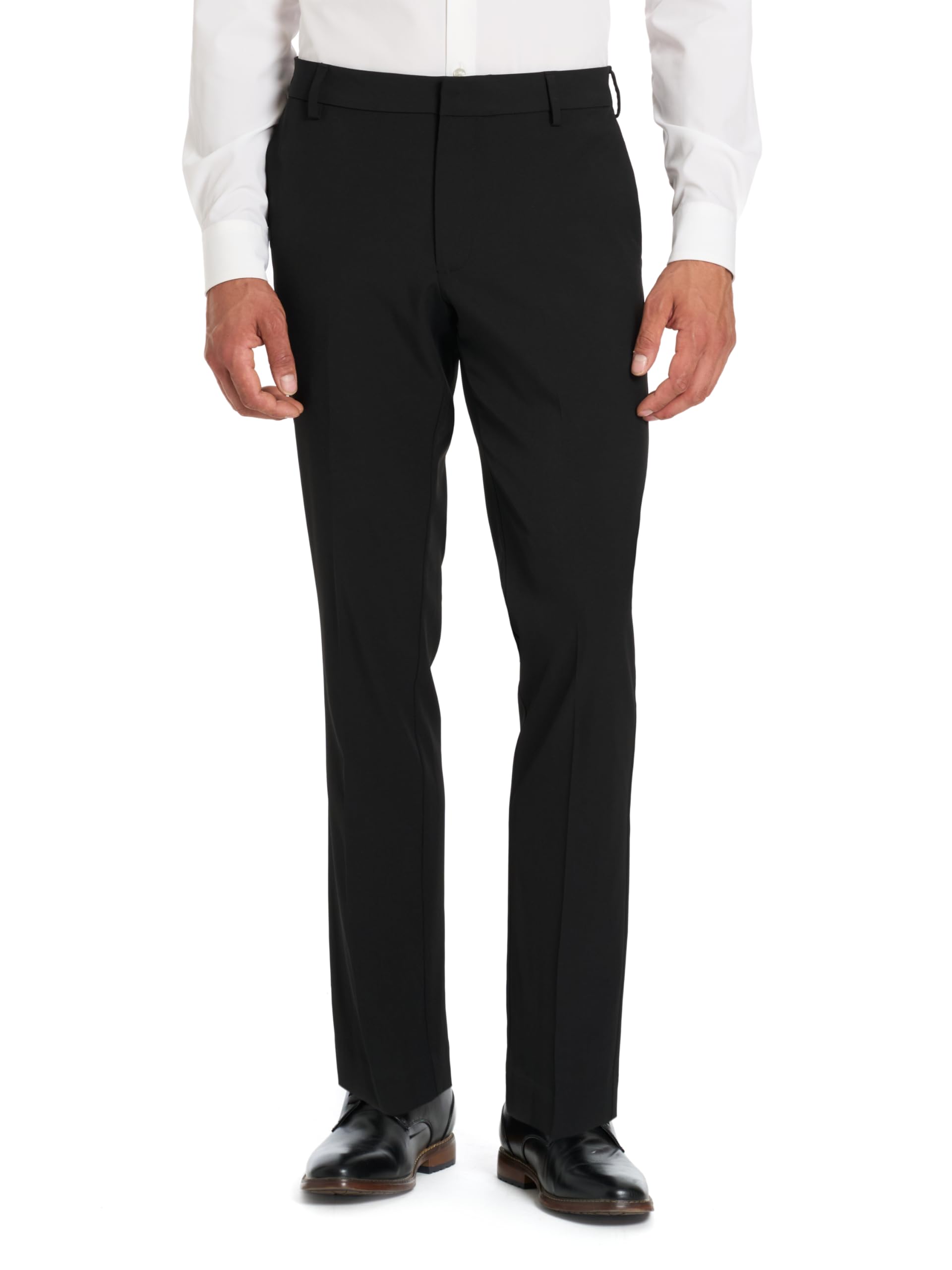 Van Heusen Men's Stain Shield Stretch Slim Fit Flat Front Dress Pant, Jet Black Image
