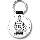 Personalized Girl Soccer Keychain – Custom Name & Team Number – 2x2” PU Leather, One-Sided Design – Soccer Gifts for Girls, Team Bag Tag, Senior Night Favor
