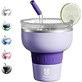 magcheer 16 oz Cocktail Tumbler with Lid and Straw - Stainless Steel Insulated Margarita Tumbler - 320° Sippable Stemless Wine Cup for Party | Purple