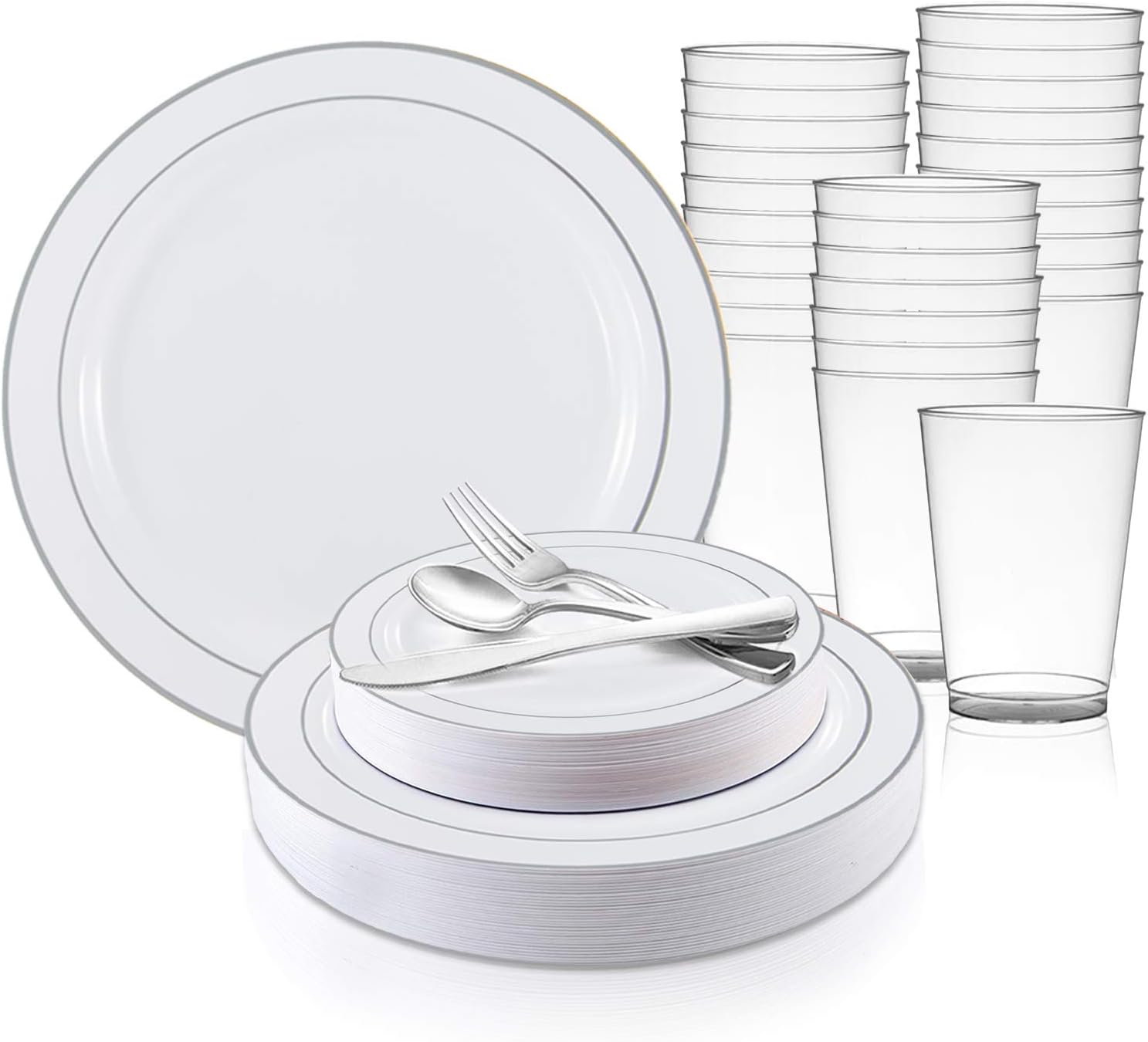360 Piece Elegant Disposable Plastic Dinnerware Set for 60