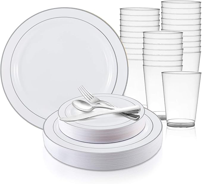 360 Piece Elegant Disposable Plastic Dinnerware Set for 60