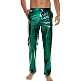 Metallic Shiny Disco Pants for Men, 70s/80s Party Rave Pants, Vintage Cosplay Straight Leg Trousers