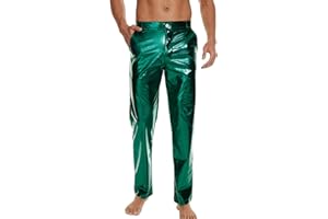 WISHU Metallic Shiny Disco Pants for Men, 70s/80s Party Rave Pants, Vintage Cosplay Straight Leg Trousers