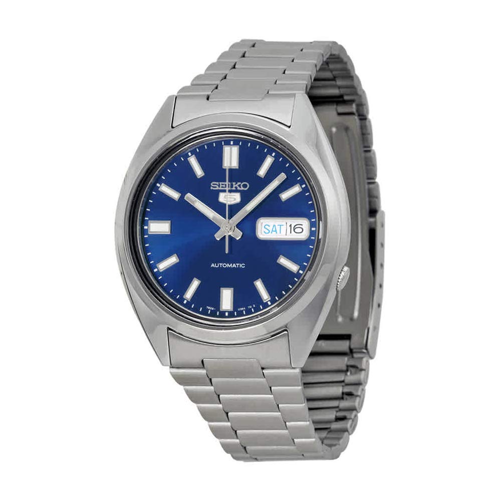 Reloj SEIKO 5 automático con esfera azul y acero inoxidable para hombre SNXS77