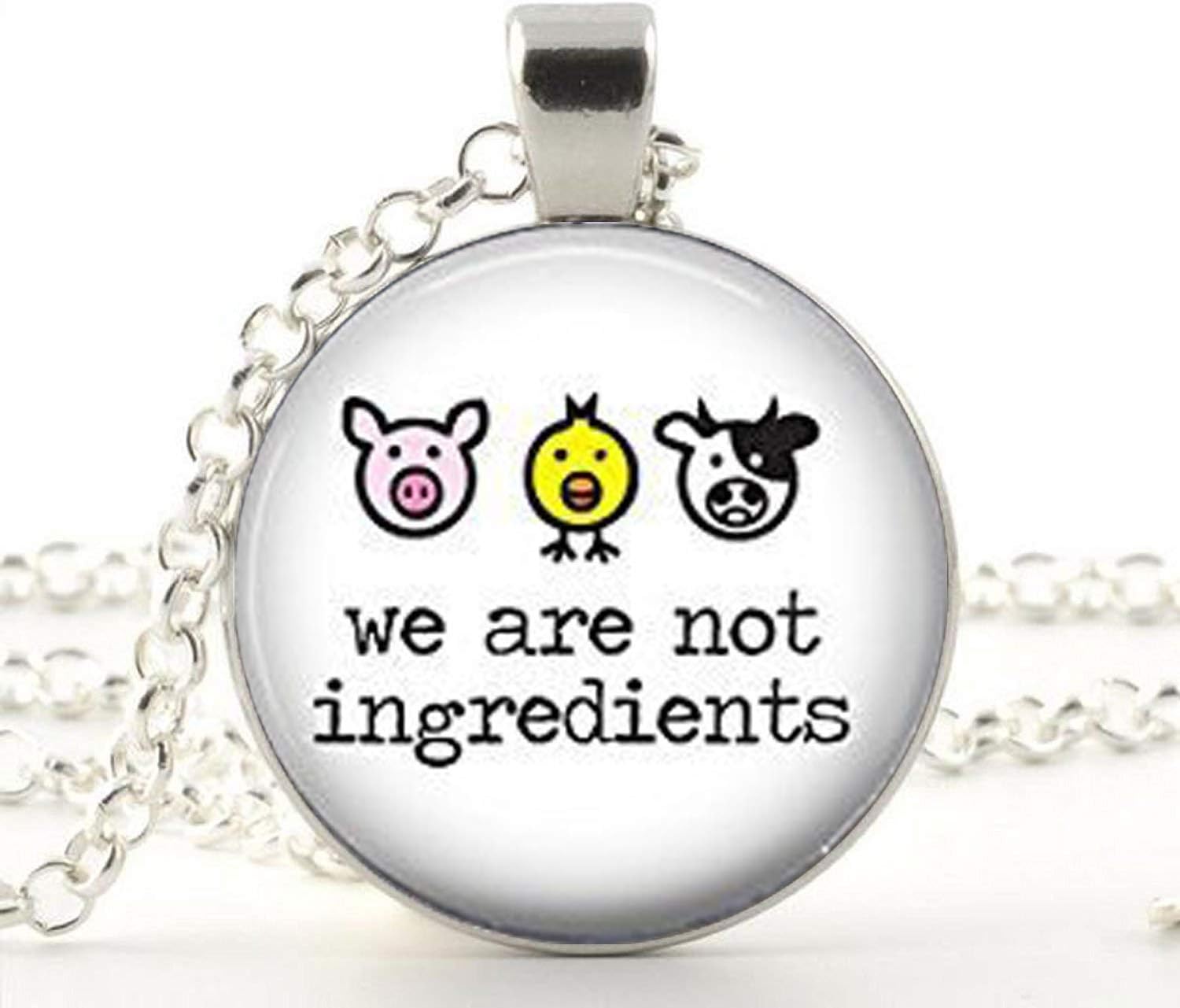 Vegan Necklace or Vegan Keyring Vegetarian Jewelry Vegan Pendant Necklace Humane Herbivore We are not Ingredients Pig Chick Cow