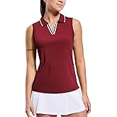 MIER Women's Sleeveless Golf Polo Shirts Dry Fit Collared Tank Tops V Neck Ribbed Athletic Tennis Shirt, Moisture Wicking