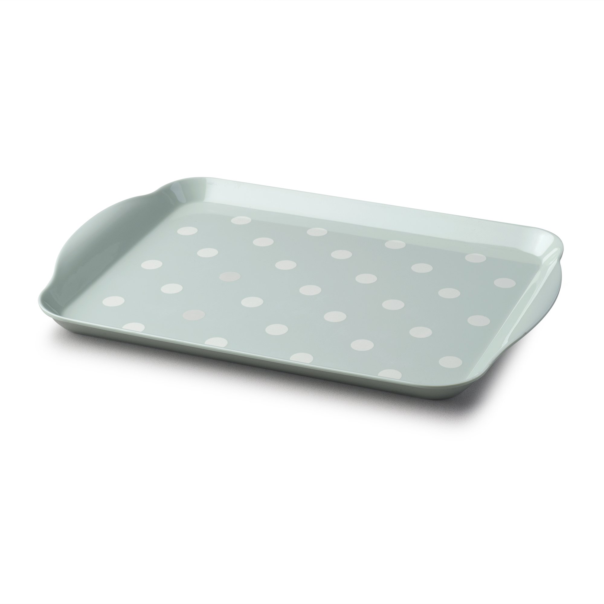 Zeal Melamine Food Serving Tray with Handles and Lipped Edges, Dotty Polka Dot Serving Lap Tray 30 x 21cm, Sage Green