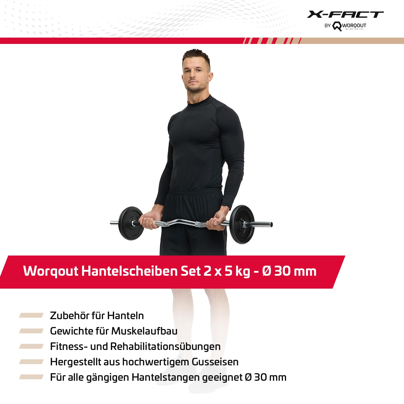 Worqout Hantelscheiben Set Gewichtsscheiben – 2x 5kg gewicht, Ø 30 mm, aus Gusseisen für Krafttraining 6