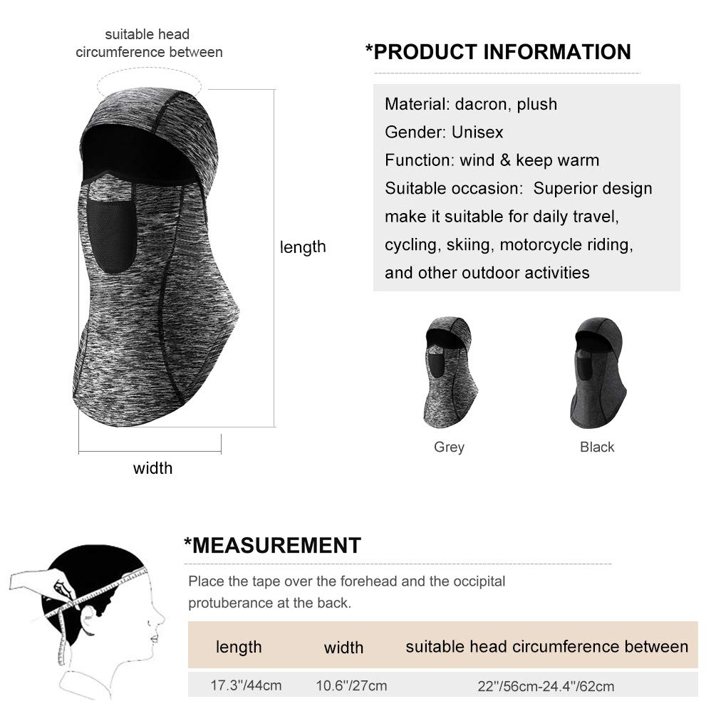 VBIGER Winter Balaclava Face Mask Windproof Ski Mask Cold Weather Face Mask for Men Women (Grey)