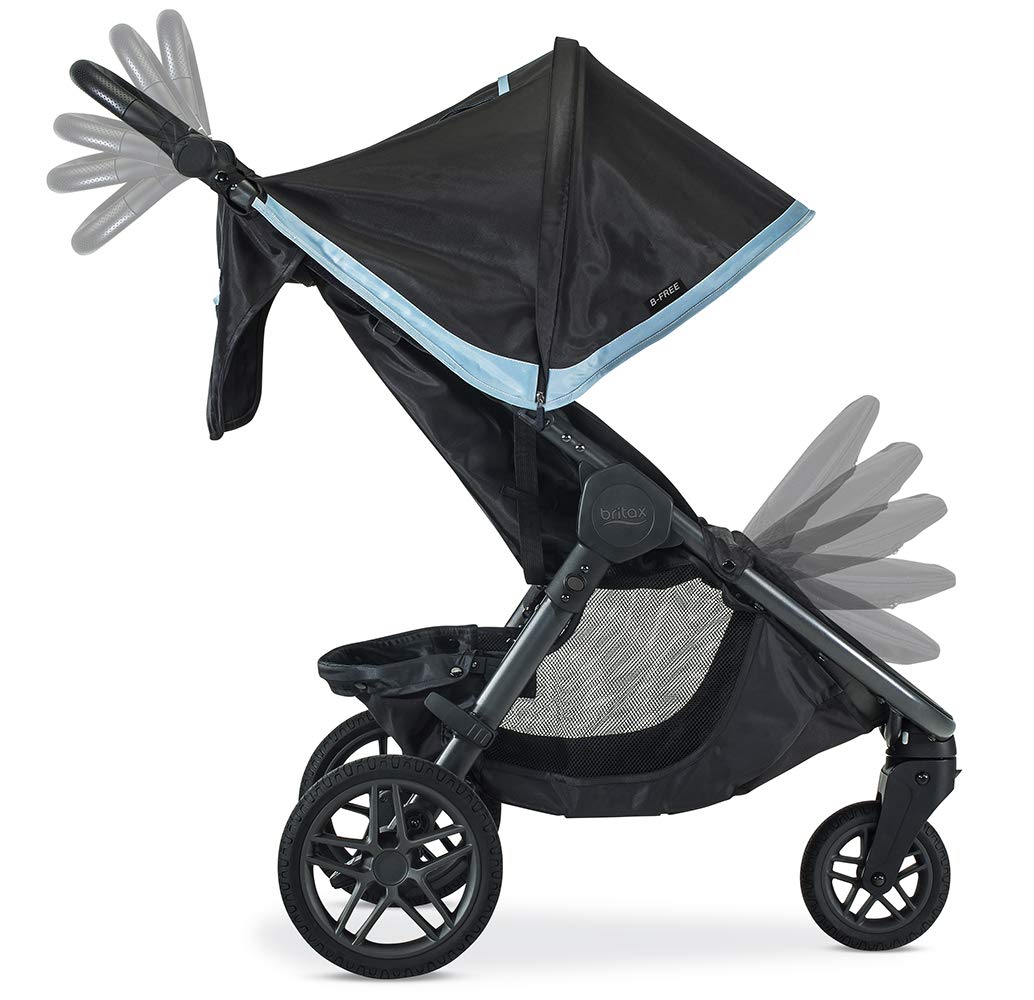 Britax B-Free Stroller, Midnight - All Terrain Tires, Adjustable Handlebar, One Hand Fold, Large UV50 Canopy
