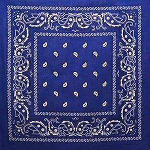 ROYAL BLUE cotton bandana scarf SQUARE BLACK WHITE PAISLEY: Amazon.co