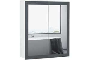 kleankin 27" x 30" Medicine Cabinet, Wall Mounted Bathroom Mirror Cabinet with Mirrored Doors, Adjustable Shelves and Soft Cl