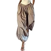 MakeMeChic Women's Plaid Baggy Wide Leg Pants Balloon Ruffle Harem Pants with Pocket