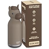 asobu Bestie Bottle Insulated Stainless Steel Water Bottle with Detachable Soft Animal Head Fun Drinking For Kids and Teens with Flexible Reusable Straw 16 Ounce (Horse)