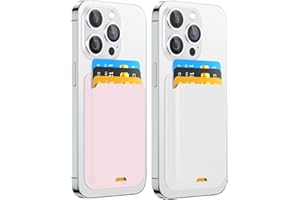 ZoyiNsgu 2 Pack Phone Card Holder, Premium Leather Wallet Stick on, Adhesive Credit Card Holder for Case, Sticky Wallet for Back of Cover, Android Cell Phone, iPhone, Fit 4 Cards, White&Baby Pink