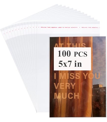 Miraclekoo 300Pcs 5-1/2 x 7-1/2 Inch Greeting Card Clear Plastic Sleeves Self Sealing Cellophane Cello Bags