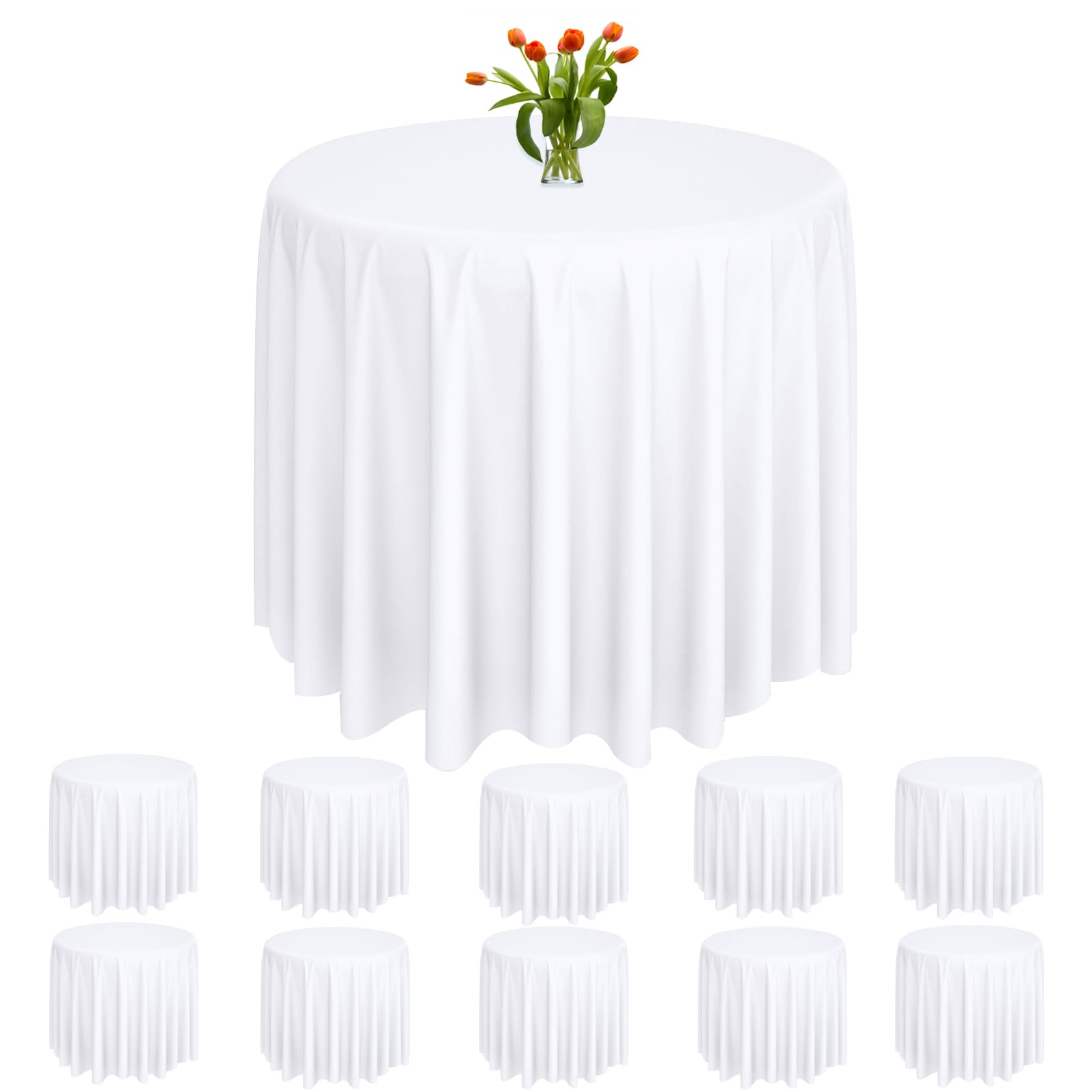 Rainmae 10 Pack Plastic Round Tablecloths 84 inch Circle Table Covers White Party Table Covers PEVA Water Resistant Table Cloths for Wedding,Banquet,Parties,Birthdays,Picnic