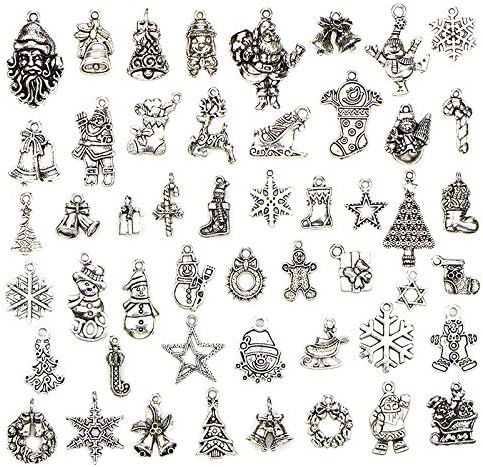 CCCYMM 50 Pcs Antique Silver Christmas Charm Pendant Metal Dangle for Jewelry Findings Necklace Bracelet DIY Making, Christmas Decoration Accessories