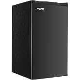 VEVOR 3.2 Cu.Ft Mini Fridge with Freezer, Single Door Compact Refrigerator with Micron Frozen Zone, 7-Mode Adjustable Temp, Energy Efficient Small Dorm Fridge, Reversible Door, Low Noise, Black