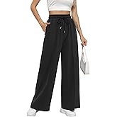 Missufe Women's Elastic High Waist Wide Leg Loose Casual Pants Joggers Workout Lounge Sweatpants with Pockets